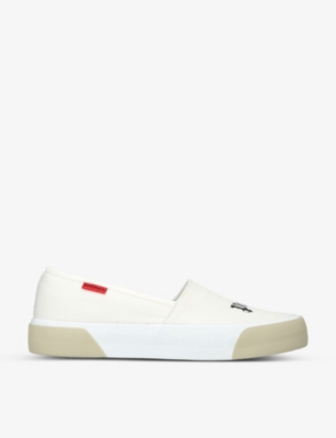 PALM ANGELS PALM ANGELS MEN'S WHITE LOGO-PRINT COTTON-CANVAS SLIP-ON LOW-TOP TRAINERS,63104081