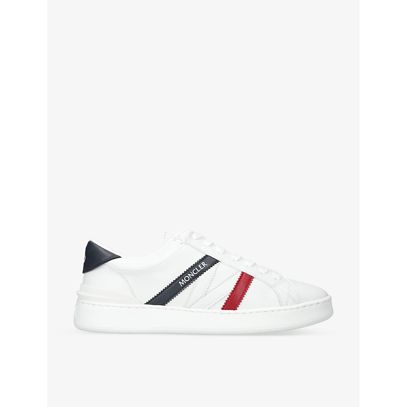 Shop Moncler Mens White/comb Monaco Panelled Leather Low-top Trainers