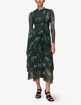 Shop Whistles Women's Multi-coloured Animal-print Recycled Polyester-blend Midi Dress