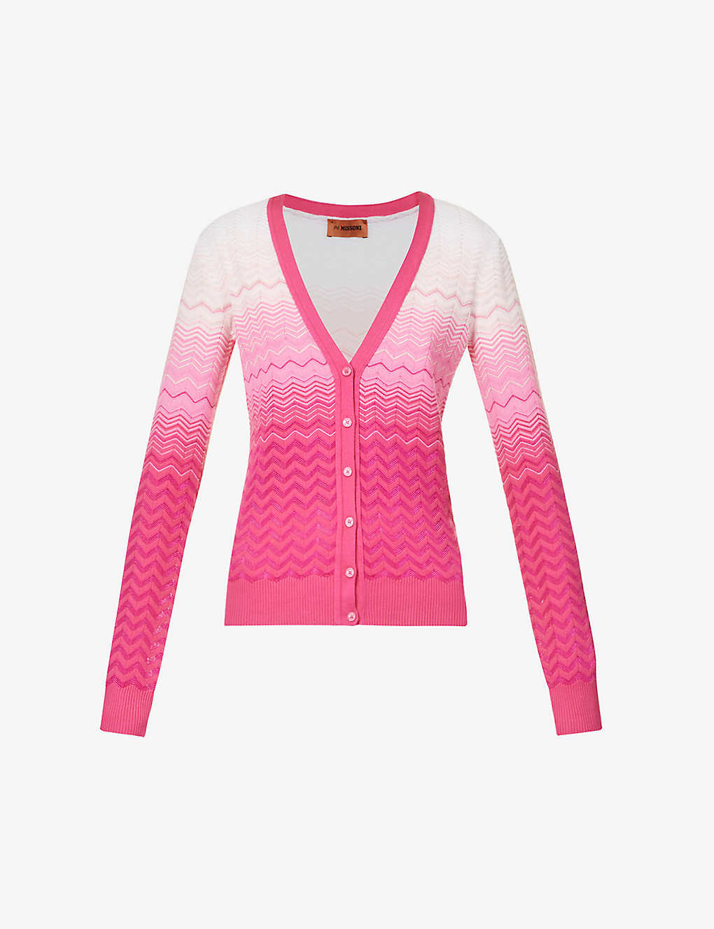 Missoni Womens Pink Zigzag-pattern Cotton-blend Knitted Cardigan