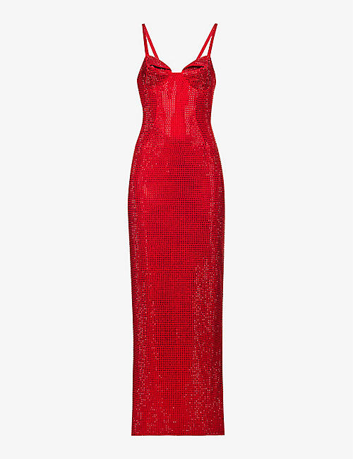 AREA: Crystal-embellished rayon-blend gown