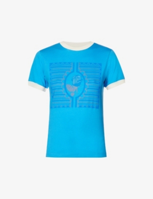 WALES BONNER WALES BONNER WOMENS BLUE ESSENCE GRAPHIC-PRINT ORGANIC-COTTON T-SHIRT,63116541