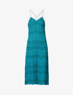 Wales Bonner Palm Knit Crisscross Wool Midi Dress In Multi