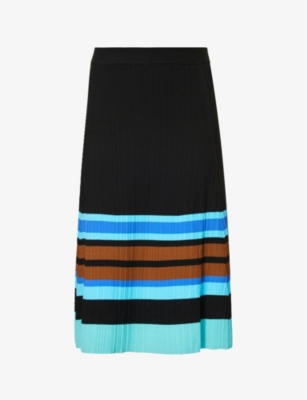 WALES BONNER WALES BONNER WOMEN'S BLACK MULTI STRIPED-PANELS HIGH-RISE KNITTED MIDI SKIRT,63116930