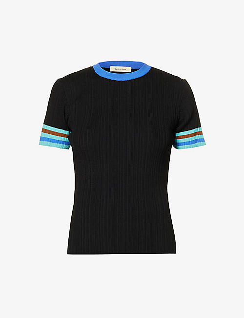 WALES BONNER: Stripped-cuffs ribbed knitted top