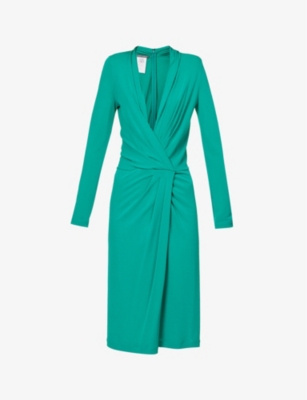 Alberta Ferretti Twisted-front Long-sleeved Midi Dress In Green