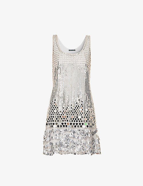 ALBERTA FERRETTI: Sequin-embellished mesh-panel woven mini dress