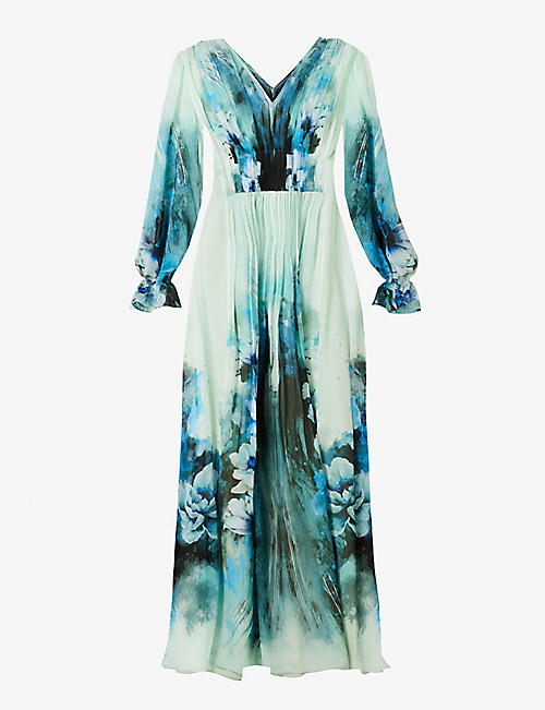 ALBERTA FERRETTI: V-neck abstract-print silk maxi dress