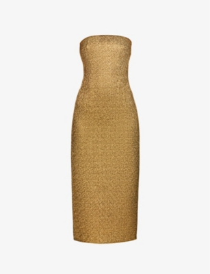 EMILIA WICKSTEAD: Leila strapless metallic-weave woven midi dress