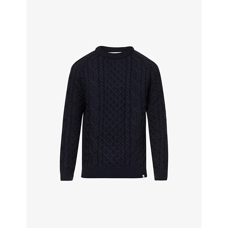 Peregrine Hudson Crewneck Cable-knit Wool Jumper In Navy