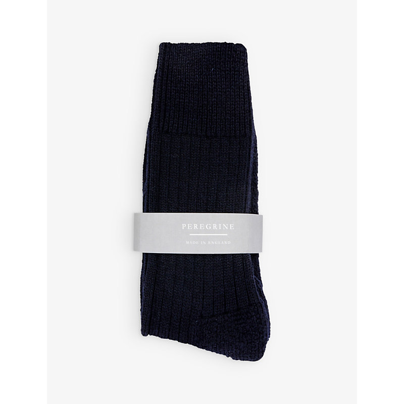 Peregrine Mens Navy Striped Stretch-wool Boot Socks
