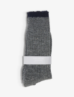 Peregrine Striped Stretch-wool Boot Socks In Nimbus