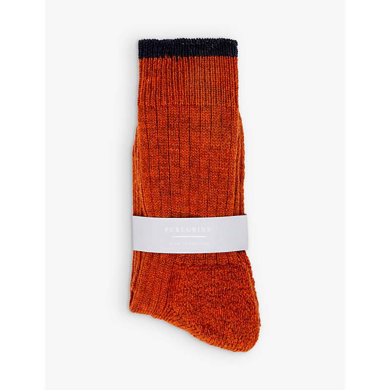 Peregrine Mens Orange Striped Stretch-wool Boot Socks