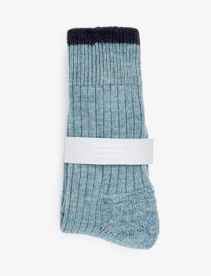 Peregrine Mens Seafoam Striped Stretch-wool Boot Socks