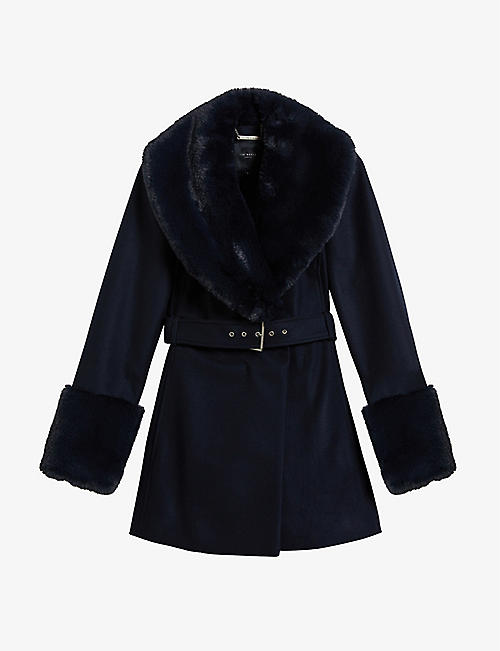 TED BAKER: Loleta faux fur-collar wool-blend coat
