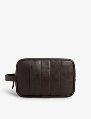 Ted Baker Waydee Check-print Faux-leather Washbag In Brn-choc