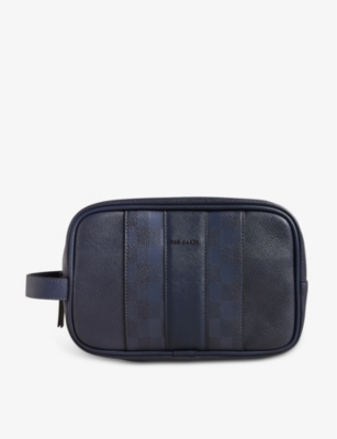 Ted Baker Mens Navy Waydee Check-print Faux-leather Washbag
