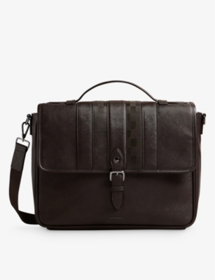 Ted Baker Brn-choc Wayvees Logo-hardware Faux-leather Satchel In Brown