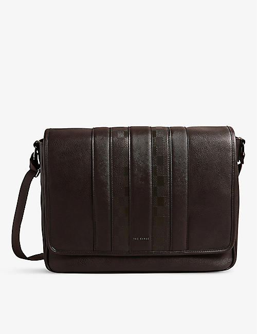 TED BAKER: Wayvon checked faux-leather messenger bag