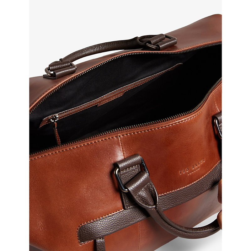 Shop Ted Baker Tan Logo-embossed Leather Holdall