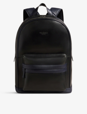 Ted Baker Mens Black Rayton Logo-embossed Leather Backpack