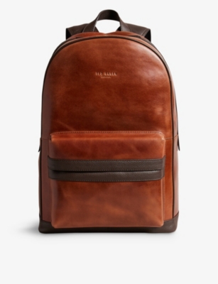 Ted Baker Mens Tan Rayton Logo-embossed Leather Backpack