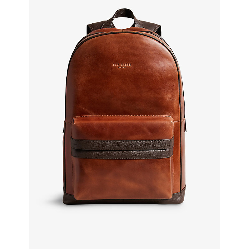 Ted Baker Mens Tan Rayton Logo-embossed Leather Backpack