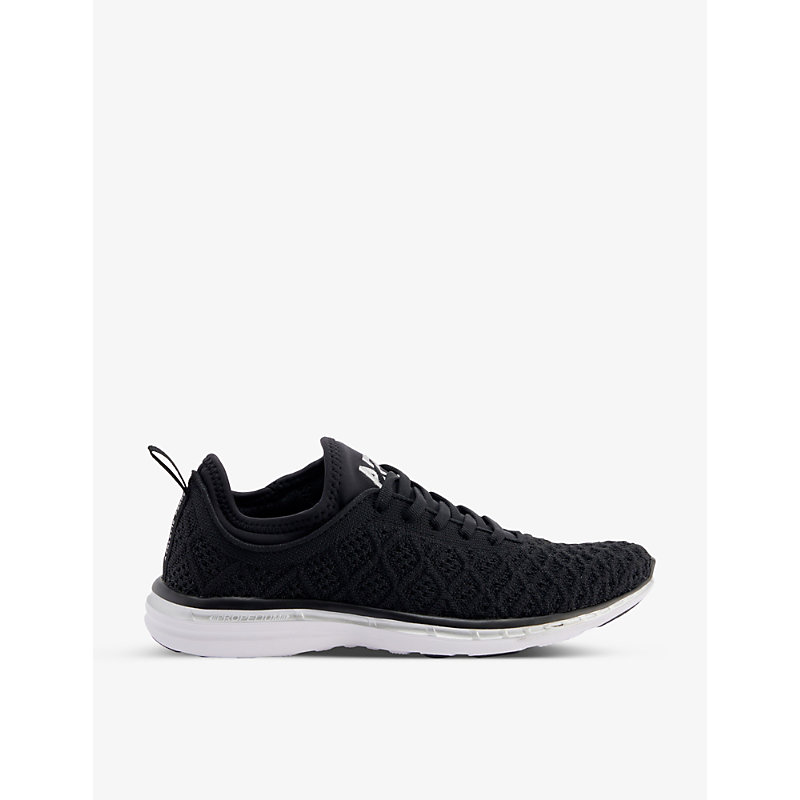APL ATHLETIC PROPULSION LABS APL WOMENS BLACK/METALLIC SILVER TECHLOOM PHANTOM LOGO-EMBROIDERED STRETCH-KNIT MID-TOP TRAINERS,63127394