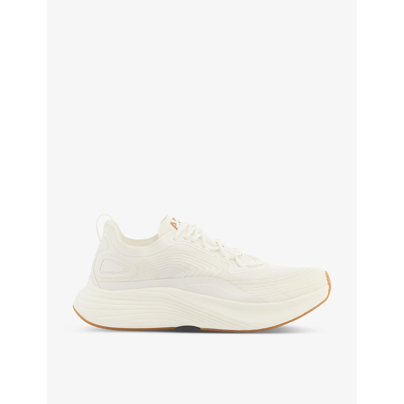 APL ATHLETIC PROPULSION LABS APL WOMENS IVORY/GUM STREAMLINE LOGO-PRINT MID-TOP WOVEN TRAINERS,63128193