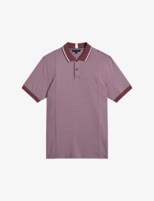 TED BAKER TED BAKER MEN'S MAROON TAIGAA STRIPED COTTON POLO SHIRT,63128926