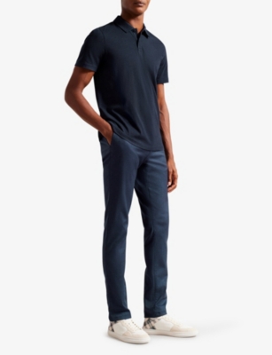 Shop Ted Baker Mens Navy-blue Polsden Cotton And Cashmere-blend Polo Shirt