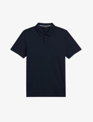 Shop Ted Baker Mens Navy-blue Polsden Cotton And Cashmere-blend Polo Shirt