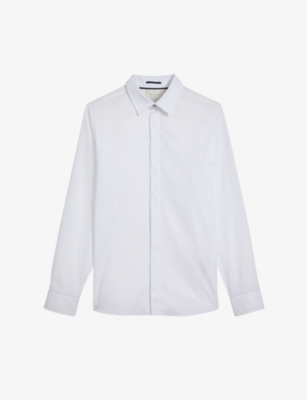 Ted Baker Mens White Witone Herringbone Slim-fit Stretch-cotton Shirt