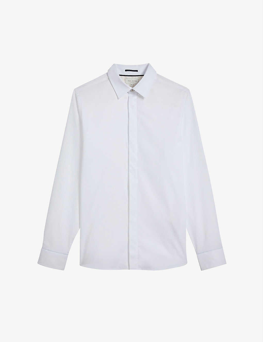 Ted Baker Mens White Witone Herringbone Slim-fit Stretch-cotton Shirt