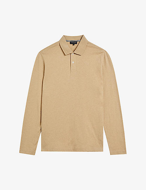 TED BAKER: Enio long-sleeve cotton and cashmere-blend polo shirt