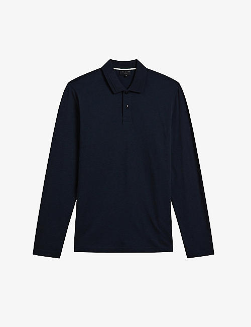 TED BAKER: Enio long-sleeve cotton and cashmere-blend polo shirt