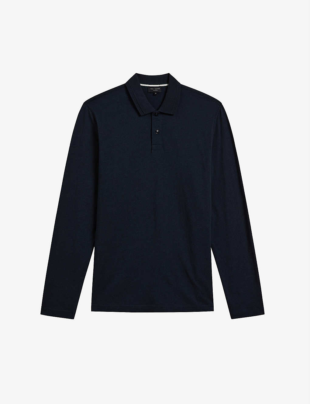 Ted Baker Mens Navy-blue Enio Long-sleeve Cotton And Cashmere-blend Polo Shirt