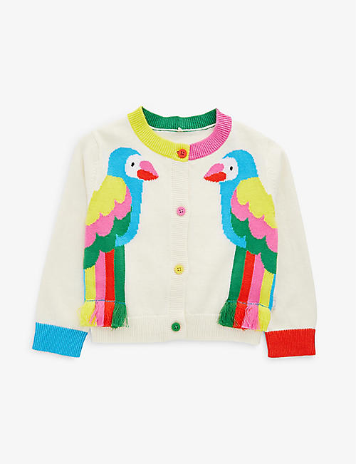 STELLA MCCARTNEY: Parrot-embroidered ribbed-trim cotton-knit cardigan 6-36 months