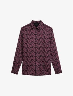 Shop Ted Baker Men's Maroon Comlee Floral-print Regular-fit Stretch-cotton Shirt In Brown