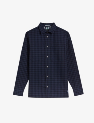 Ted Baker Mens Navy Mourne Check-print Cotton Shirt