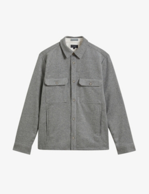 Shop Ted Baker Anderby Wool-blend Overshirt In Grey