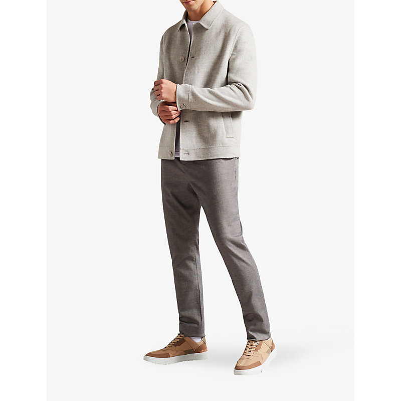 Shop Ted Baker Collared Regular-fit Wool-blend Jacket In Grey-marl