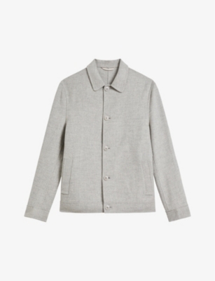 Ted Baker Mens Grey-marl Collared Regular-fit Wool-blend Jacket
