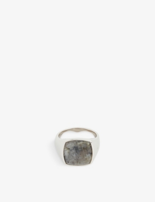 TOM WOOD TOM WOOD MEN'S SILVER CUSHION RHODIUM-PLATED STERLING-SILVER AND LARVIKITE SIGNET RING,63133197