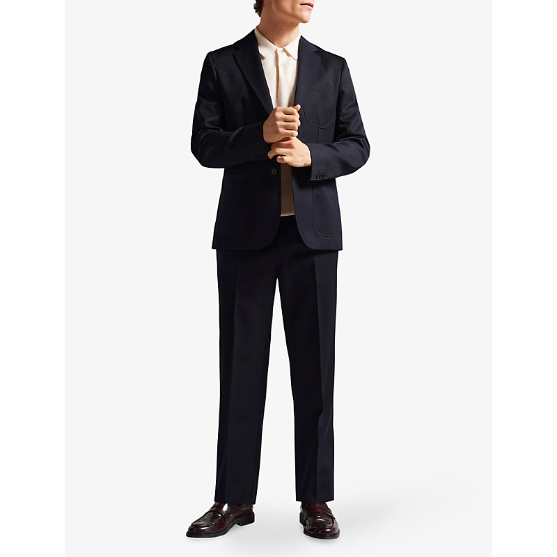 Shop Ted Baker Mens Navy Leyden Fit Straight-leg Wool Trousers