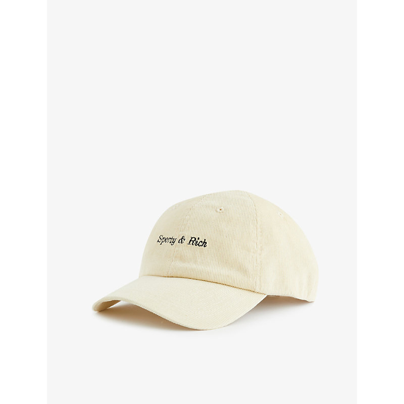 Sporty And Rich Logo-embroidered Corduroy Cotton Cap In Cream White