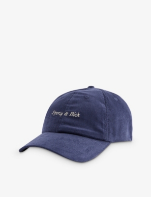 Sporty And Rich Logo-embroidered Corduroy Cotton Cap In Navy White
