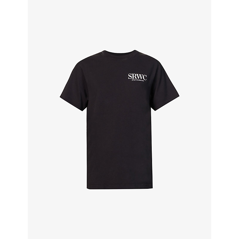 Sporty And Rich Upper East Side Logo Cotton-jersey T-shirt In Faded Black White