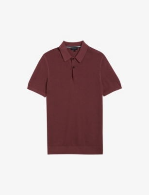 Ted Baker Mens Maroon Short-sleeve Knitted Cotton-blend Polo Shirt