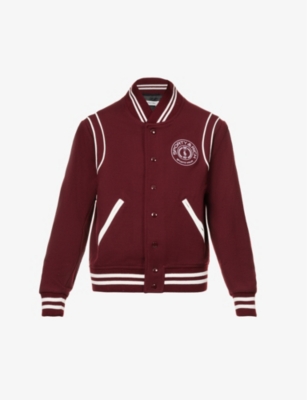 SPORTY AND RICH SPORTY & RICH WOMEN'S MERLOT WHITE CONNECTICUT LOGO-EMBROIDERED WOOL-BLEND VARSITY JACKET,63135870